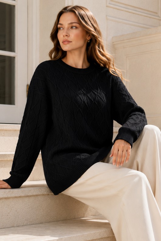 Örgü Desenli Triko Tunik R4484 Siyah Örgü Desenli Triko Tunik R4484 Siyah