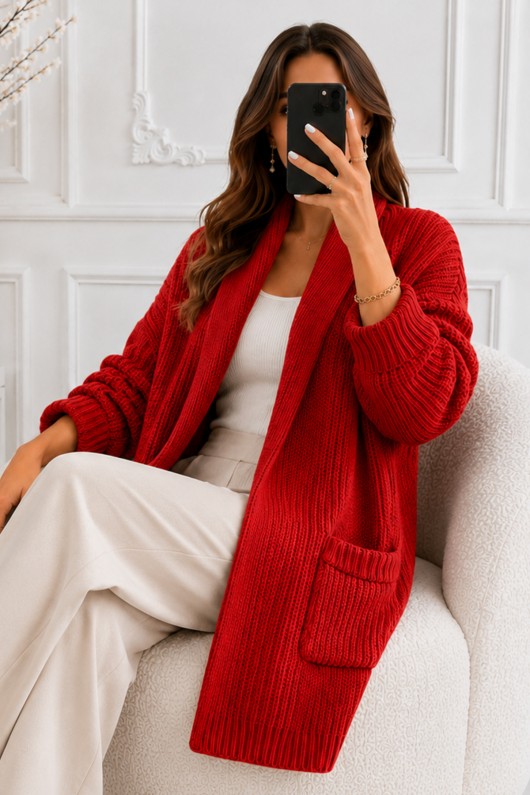 Cepli Triko Hırka R4596 Kırmızı