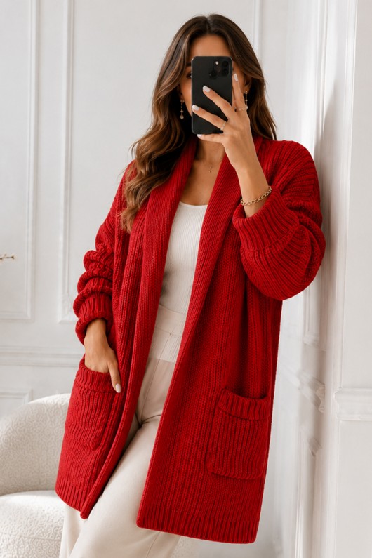 Cepli Triko Hırka R4596 Kırmızı
