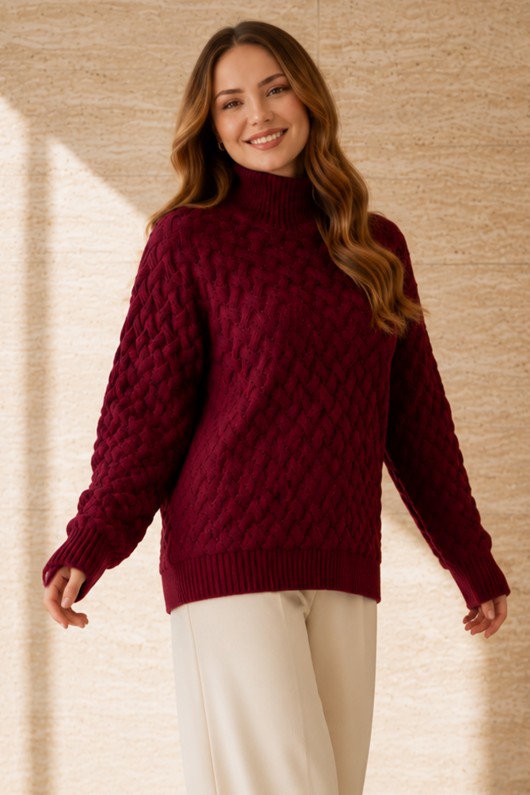 Balıkçı Yaka Triko Kazak R4518 Bordo Balıkçı Yaka Triko Kazak R4518 Bordo