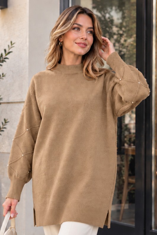 Kolları Taş Detaylı Triko Kazak K6033 Camel