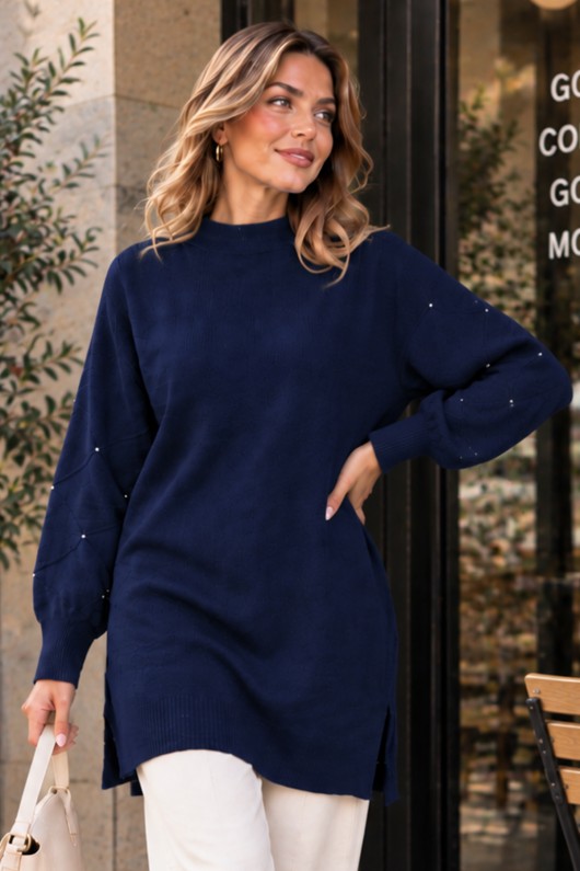 Kolları Taş Detaylı Triko Kazak K6033 Lacivert