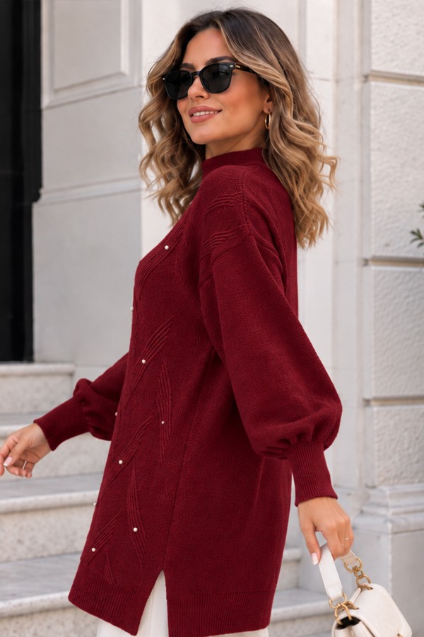 Taş Detaylı Triko Kazak K6035 Bordo