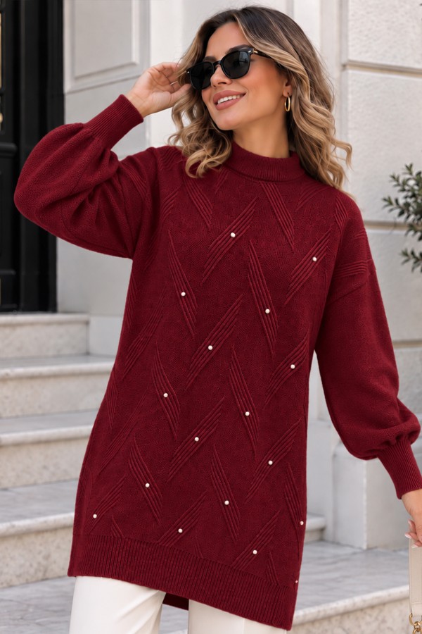 Taş Detaylı Triko Kazak K6035 Bordo