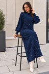Taş İşlemeli Triko Elbise K3071 Lacivert
