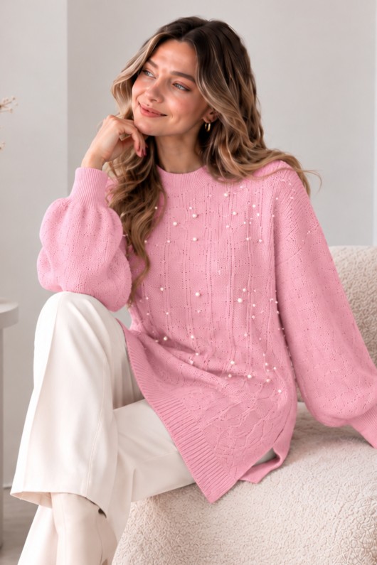Taşlı Triko Kazak K6041 Pembe Taşlı Triko Kazak K6041 Pembe