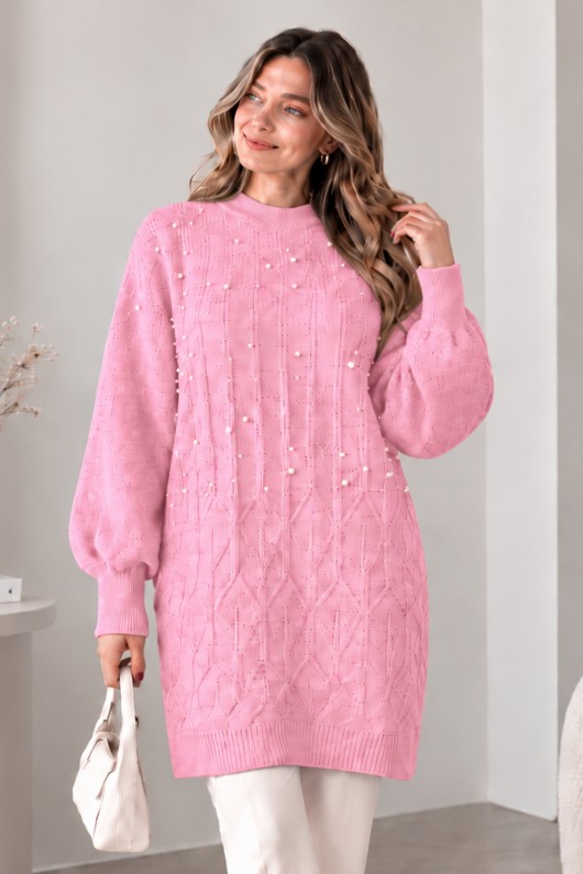 Taşlı Triko Kazak K6041 Pembe