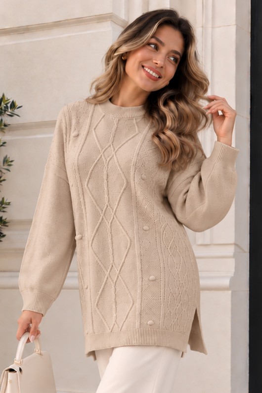 Desenli Triko Kazak K6059 Camel