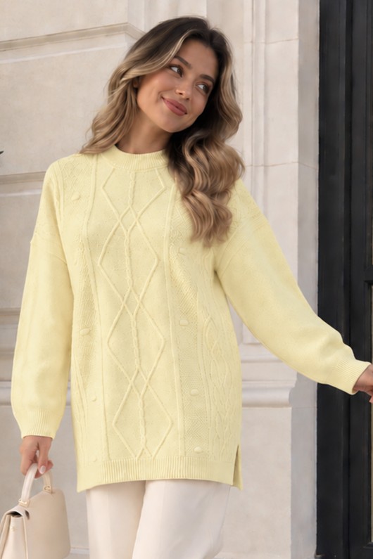 Desenli Triko Kazak K6059 Limon Sarısı