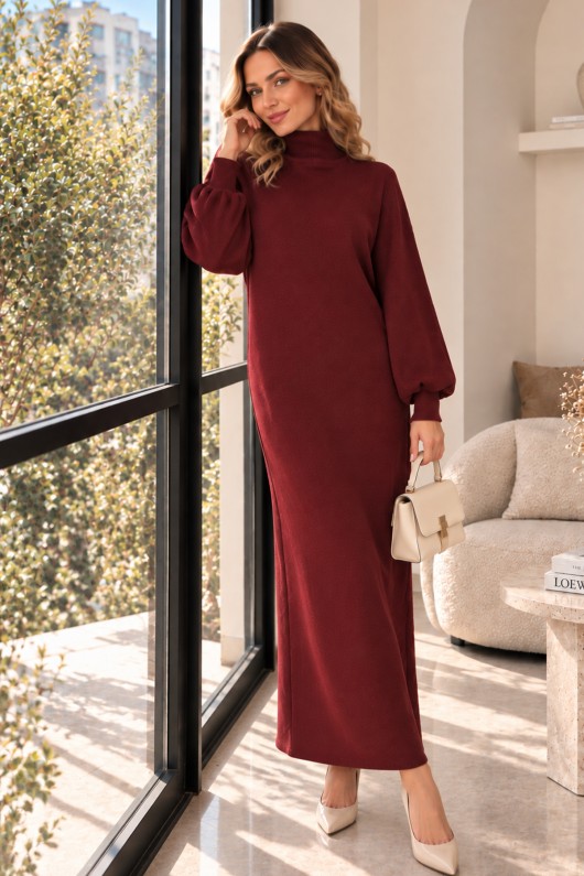 Balıkçı Yaka Triko Elbise K3048 Bordo Balıkçı Yaka Triko Elbise K3048 Bordo