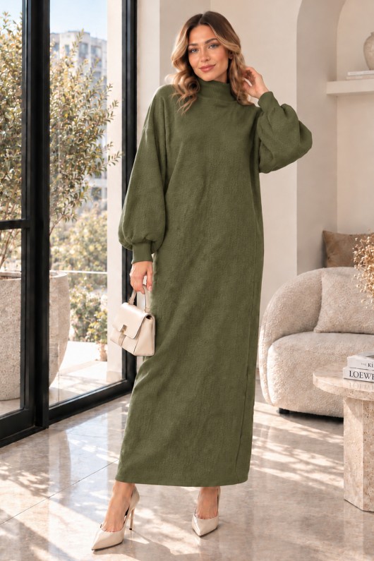 Balıkçı Yaka Triko Elbise K3048 Haki