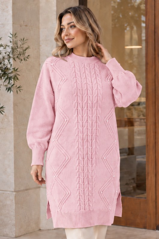 Taşlı Triko Kazak K6040 Pembe Taşlı Triko Kazak K6040 Pembe