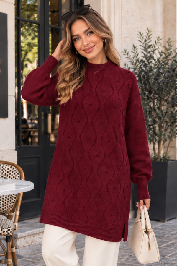 İnci İşlemeli Triko Kazak K6036 Bordo