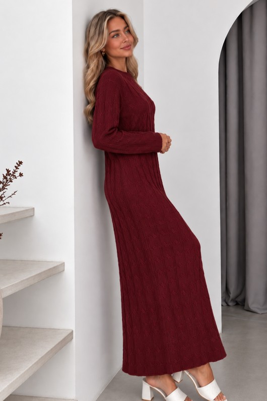 Örgü Desenli Triko Elbise K3024 Bordo