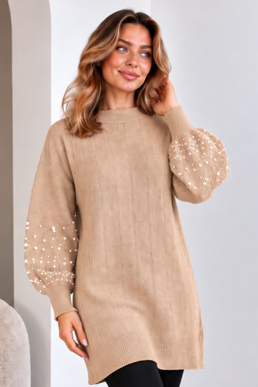 Kolları İnci Detaylı Triko Kazak K6042 Camel