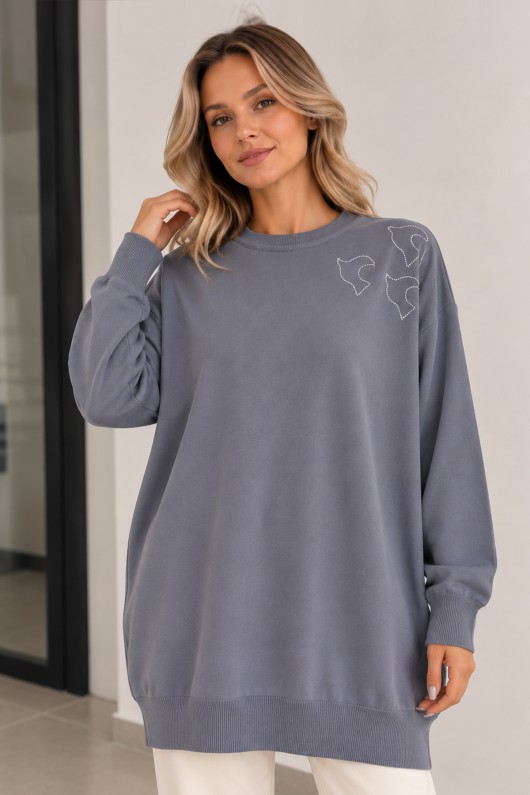 Nakışlı Merserize Tunik N3315 Gri