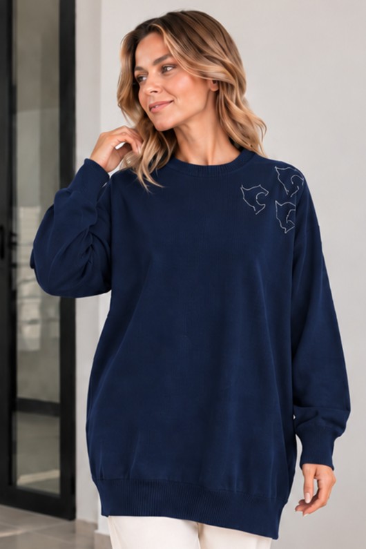 Nakışlı Merserize Tunik N3315 Lacivert