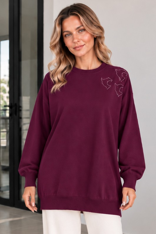 Nakışlı Merserize Tunik N3315 Mürdüm