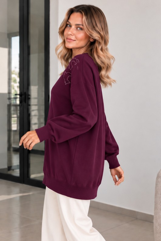Nakışlı Merserize Tunik N3315 Mürdüm Nakışlı Merserize Tunik N3315 Mürdüm