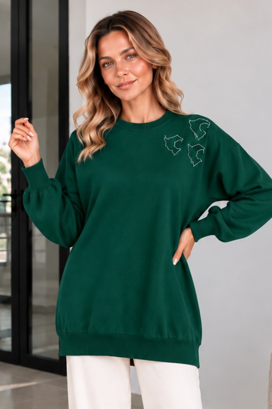 Nakışlı Merserize Tunik N3315 Zümrüt Yeşili