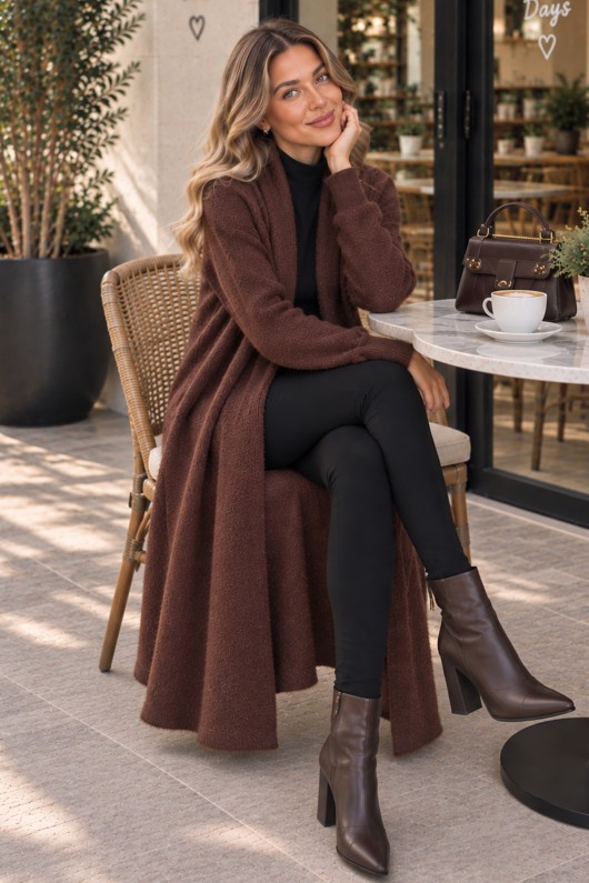 Sakallı Triko Uzun Hırka N3372 Kahverengi