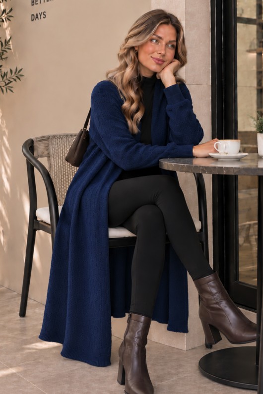 Sakallı Triko Uzun Hırka N3372 Lacivert
