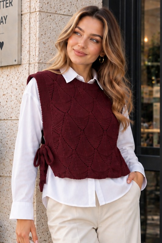 Desenli Triko Süveter N520 Bordo
