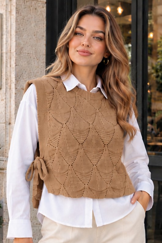 Desenli Triko Süveter N520 Camel