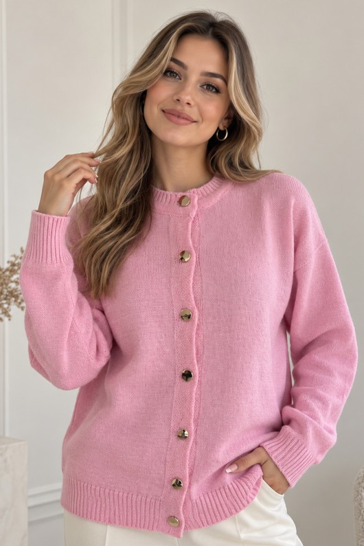 Düğmeli Triko Hırka N525 Pembe Düğmeli Triko Hırka N525 Pembe