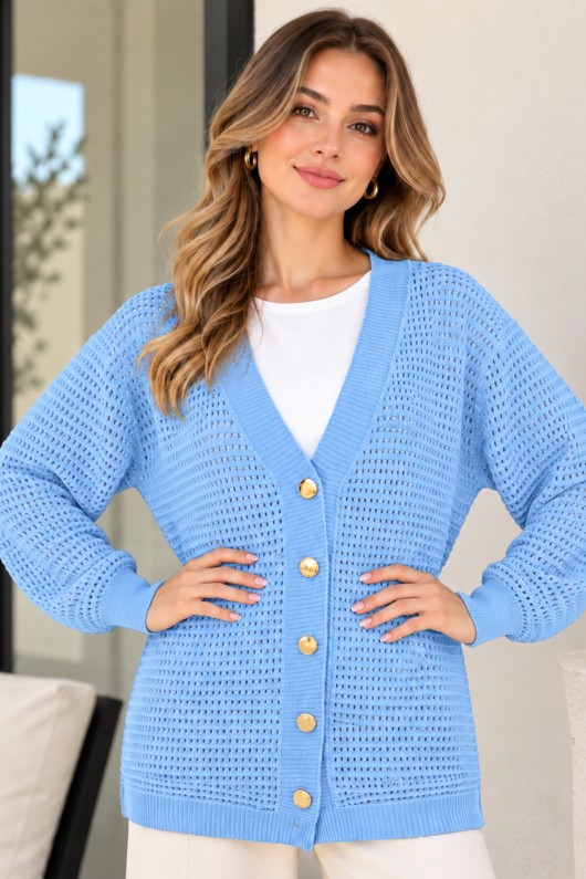 Ajurlu Merserize Hırka N3345 Bebe Mavisi