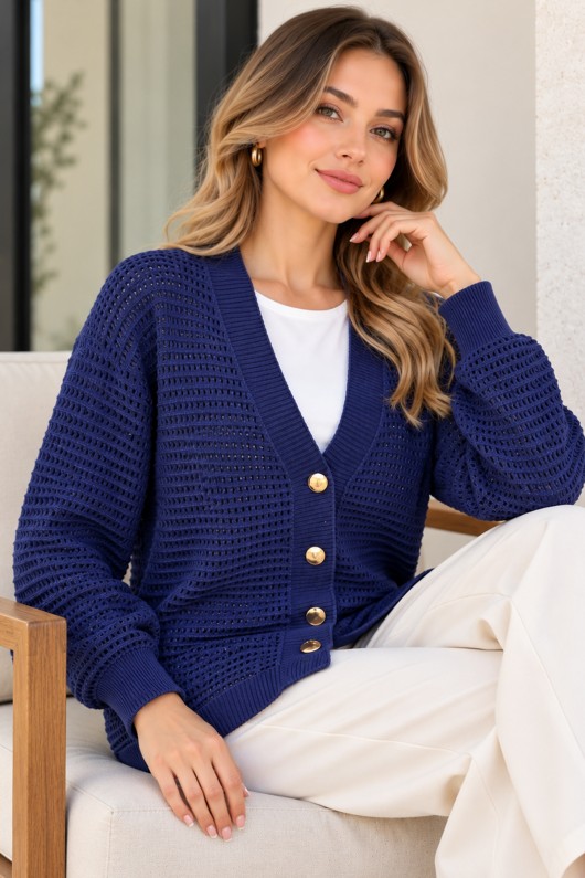 Ajurlu Merserize Hırka N3345 Lacivert
