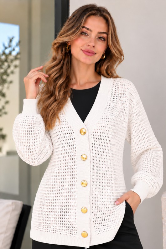 Ajurlu Merserize Hırka N3345 Beyaz