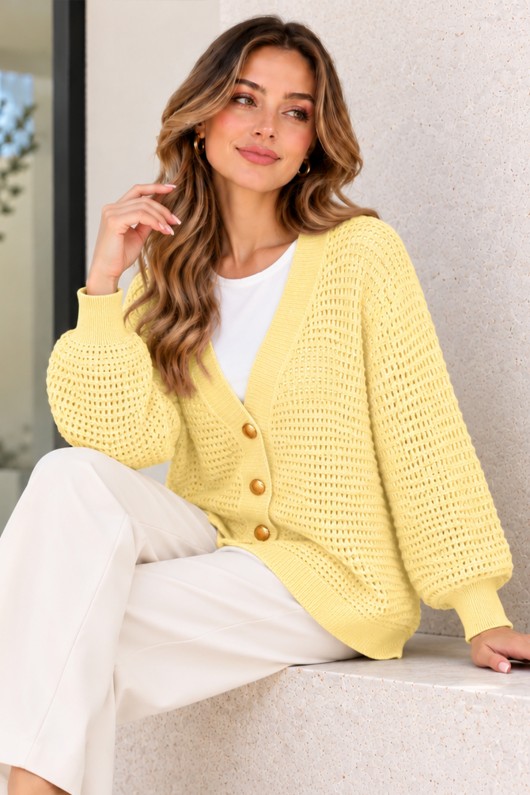 Ajurlu Merserize Hırka N3345 Limon Sarısı