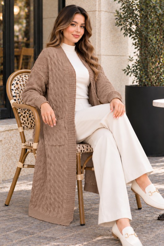 Örgü Desenli Triko Hırka R4612 Vizon