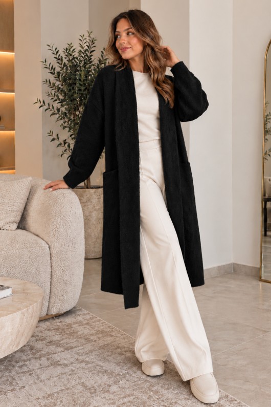 Sakallı Uzun Triko Hırka R4617 Siyah