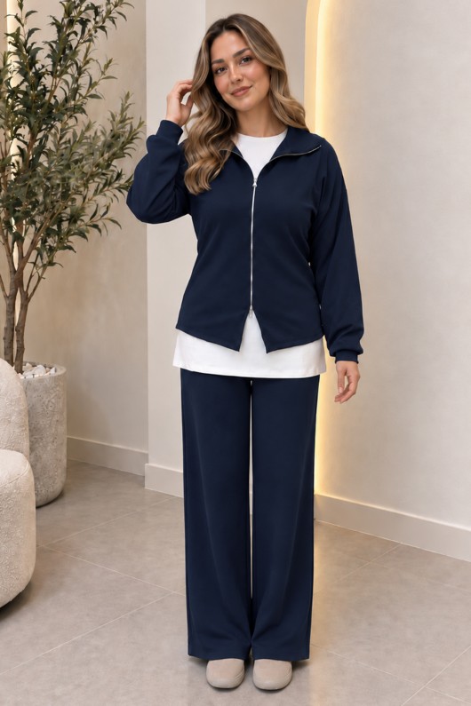 Basic İçlikli Fermuarlı 3’Lü Takım N8264 Lacivert Basic İçlikli Fermuarlı 3’Lü Takım N8264 Lacivert
