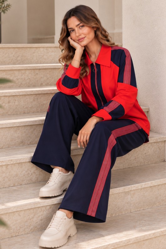 Basic Şeritli İkili Takım N8316 Kırmızı Basic Şeritli İkili Takım N8316 Kırmızı